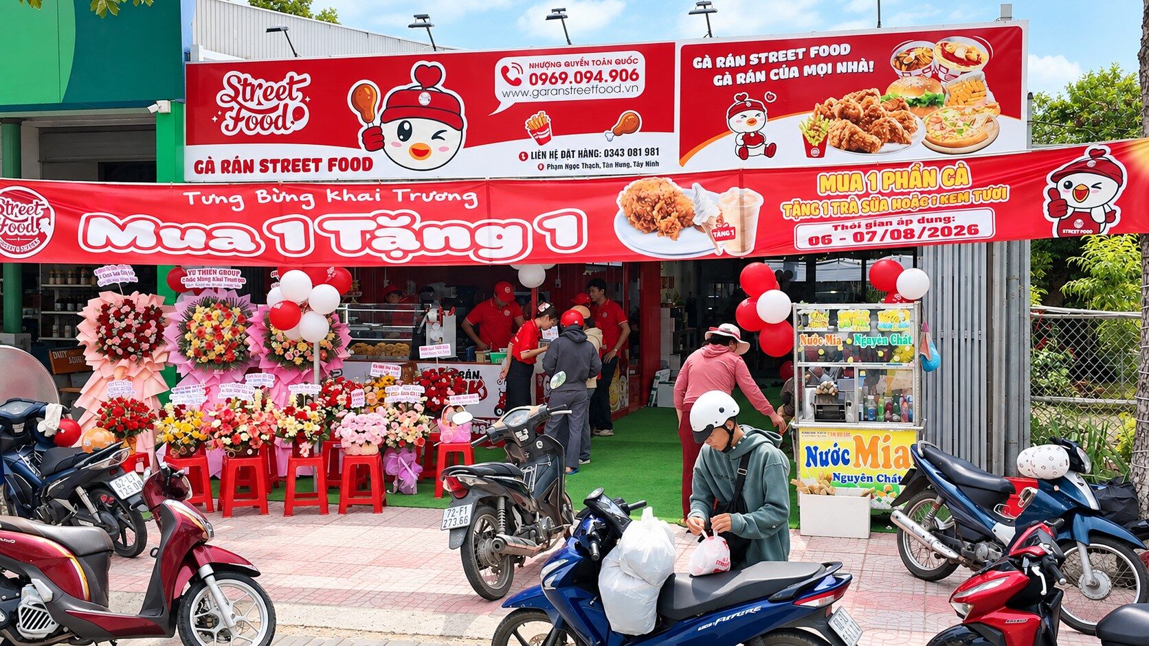 Mặt tiền Gà Rán Street Food Tây Ninh ngày khai trương